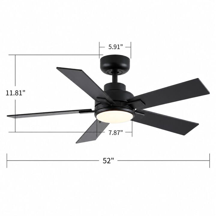 ELEMENT ACE Modern 52 Inch Reversible Ceiling Fan with Integrated Dimmable LED Light, Quiet DC Motor and Remote Control