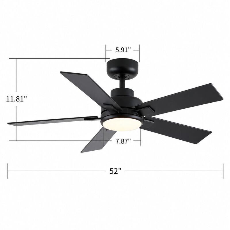 ELEMENT ACE Modern 52 Inch Reversible Ceiling Fan with Integrated Dimmable LED Light, Quiet DC Motor and Remote Control image number 1