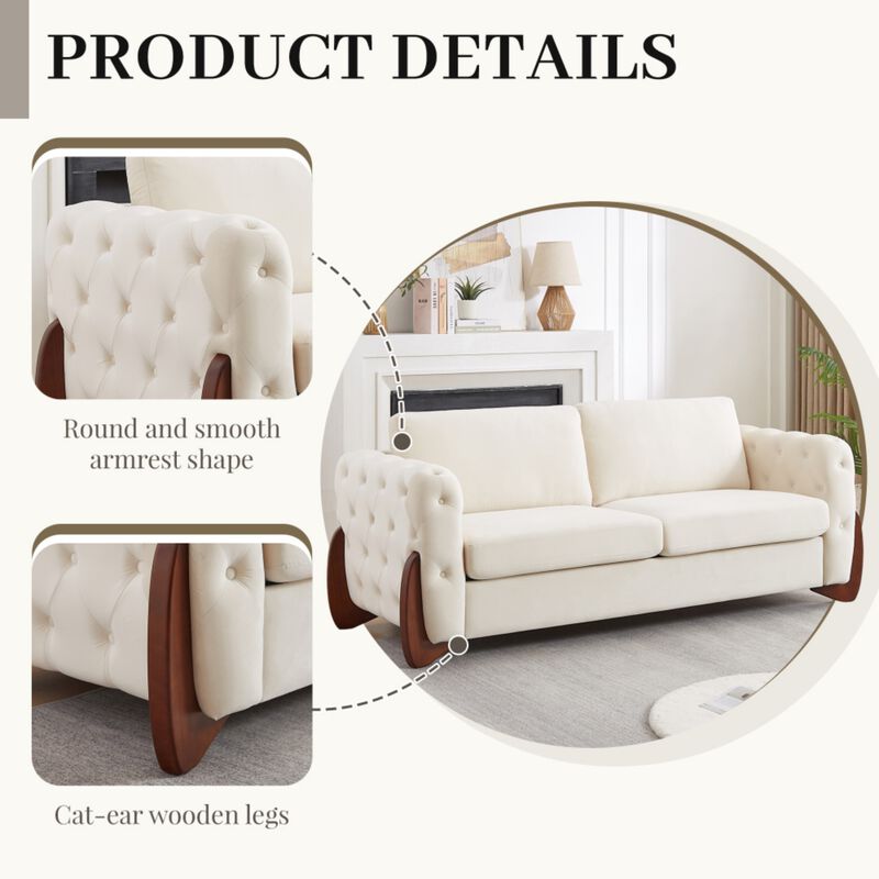 Rodcaf Mid‑Century Modern Button Tufted Velvet 3‑Seat Sofa image number 2