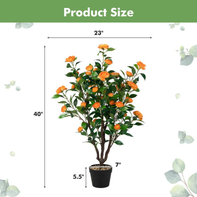 Hivvago 3.3 Feet Artificial Camellia Tree for Indoor and Outdoor