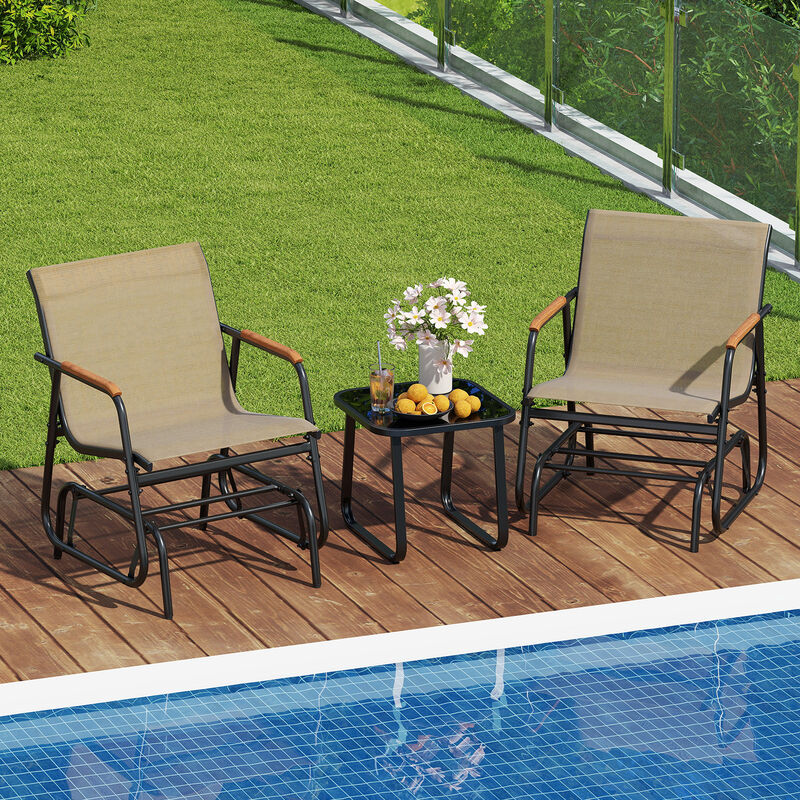3-Piece Metal Glider Bistro Set – Smooth Rocking Motion Chairs & Side Table for Balcony or Deck