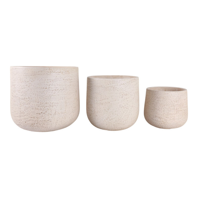 S/3 11/14/18" Resin Cement Texture Planters, Ivory image number 1
