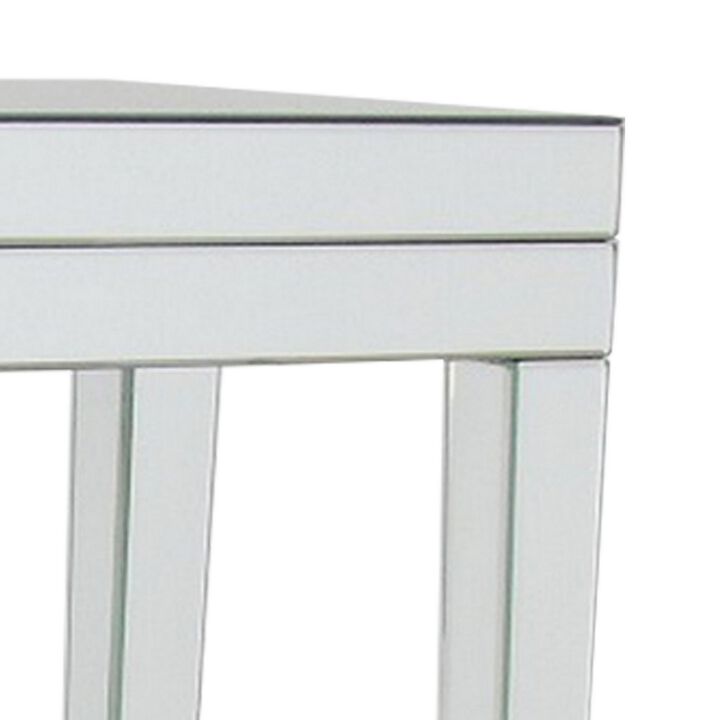 Rectangular Mirrored Console Table with Wooden Frame, Silver-Benzara