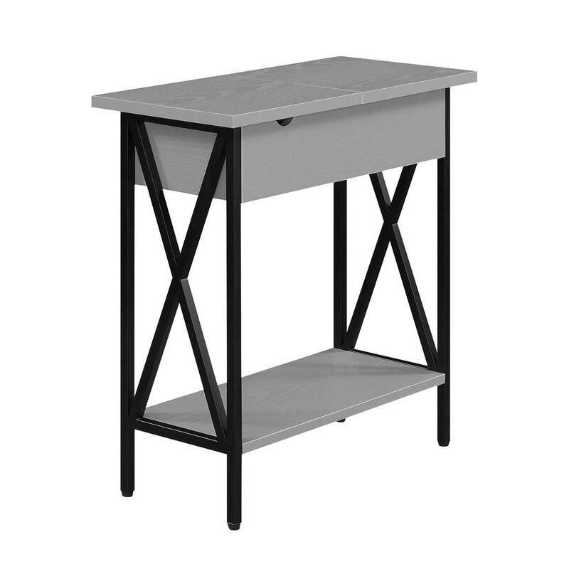 Convenience Concepts Tucson Flip Top End Table with Charging Station and Shelf in Gray/Black