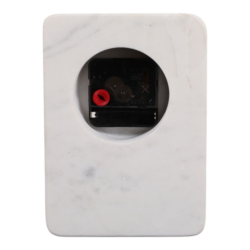 7x4" Marble Clock With Brass Details, White image number 3
