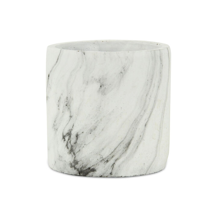 HomeRoots 6" White and Gray Marbleized Ceramic Indoor Outdoor Round Pot Planter