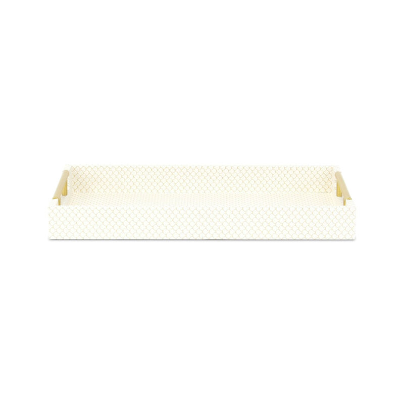 HomeRoots 16" Ivory And Gold Geometric Print Handmade Serving Tray With Handles image number 3