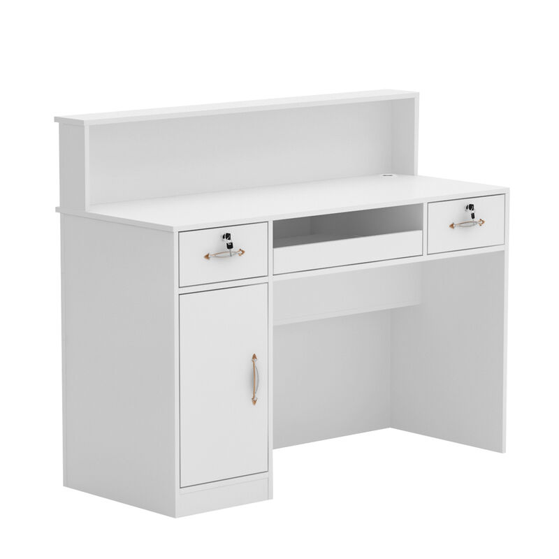 47.2" W : Wooden Computer Desk White Finish with 2-Drawer, Keyboard Tray and Eco-Friendly Paint Finish