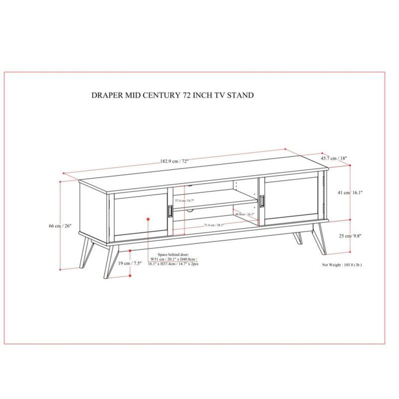 Rentha Mid Century Modern Solid Wood TV Stand image number 9