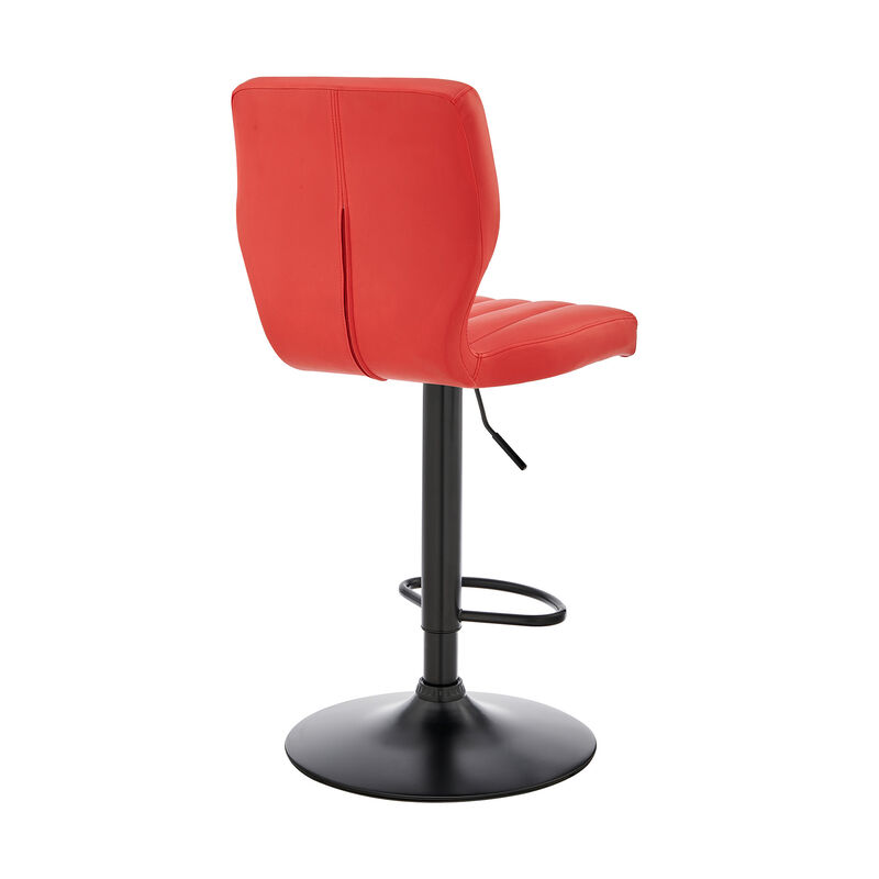 Hivvago Red and Black Faux Leather And Iron Adjustable Height Swivel Bar Chair