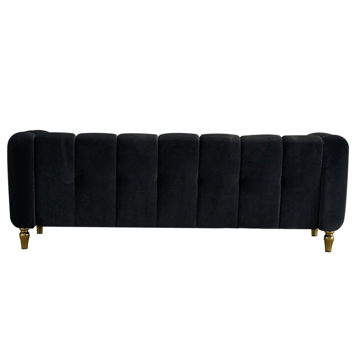 Modern Velvet Sofa 83.07 inch for Living Room Black Color