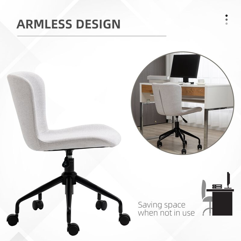 Home Office Chair, Swivel Task Chair with Adjustable Height and Armless Design for Small Space, Living Room, Bedroom, Light Grey