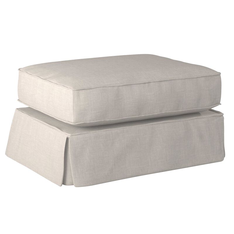 Sunset Trading Americana Box Cushion Slipcovered Ottoman | Light Gray