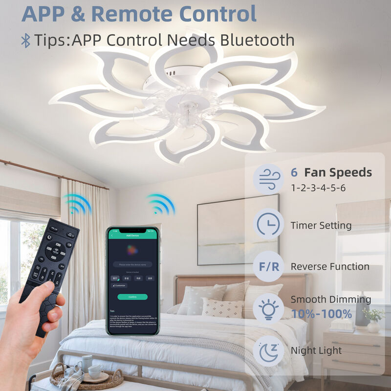 ELEMENT ACE Flush Mount Quiet Ceiling Fan with Dimmable LED Light, App & Remote Control, Reversible Motor, Multiple Wind Speeds for Bedroom Living Room Dining Room image number 6