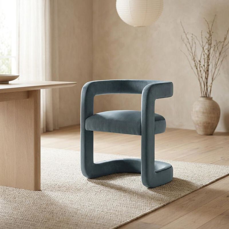 Performance Velvet Barrel Dining Chair with Arms, Cadet Blue image number 5
