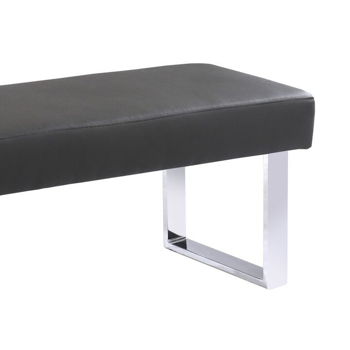 Leatherette Dining Bench with Metal Sled Base, Gray-Benzara