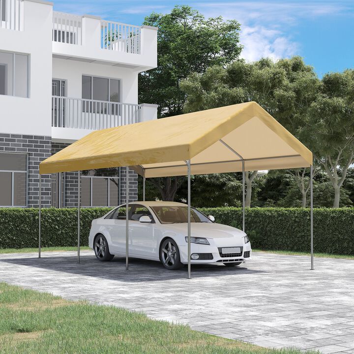 10' x 20' Carport, Portable Garage & Patio Canopy Tent Storage Shelter, Adjustable Height, Anti-UV Cover for Car, Truck, Boat, Catering, Wedding, Beige