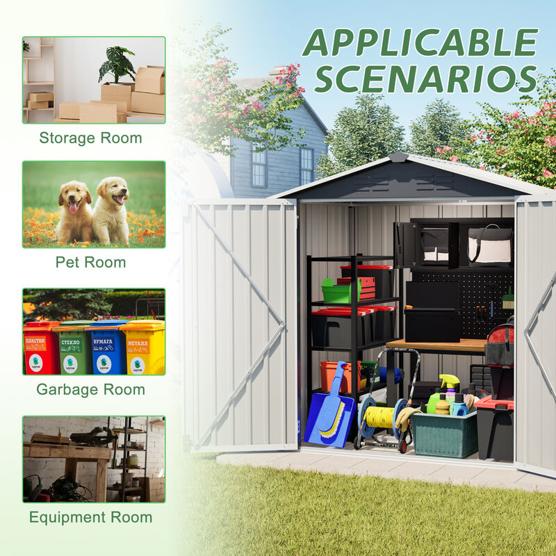 WOW PIONEER Heavy Duty Metal Outdoor Storage Shed with Lockable Door, Waterproof Weather Resistant Tool Storage House for Backyard Patio Lawn Garden image number 6