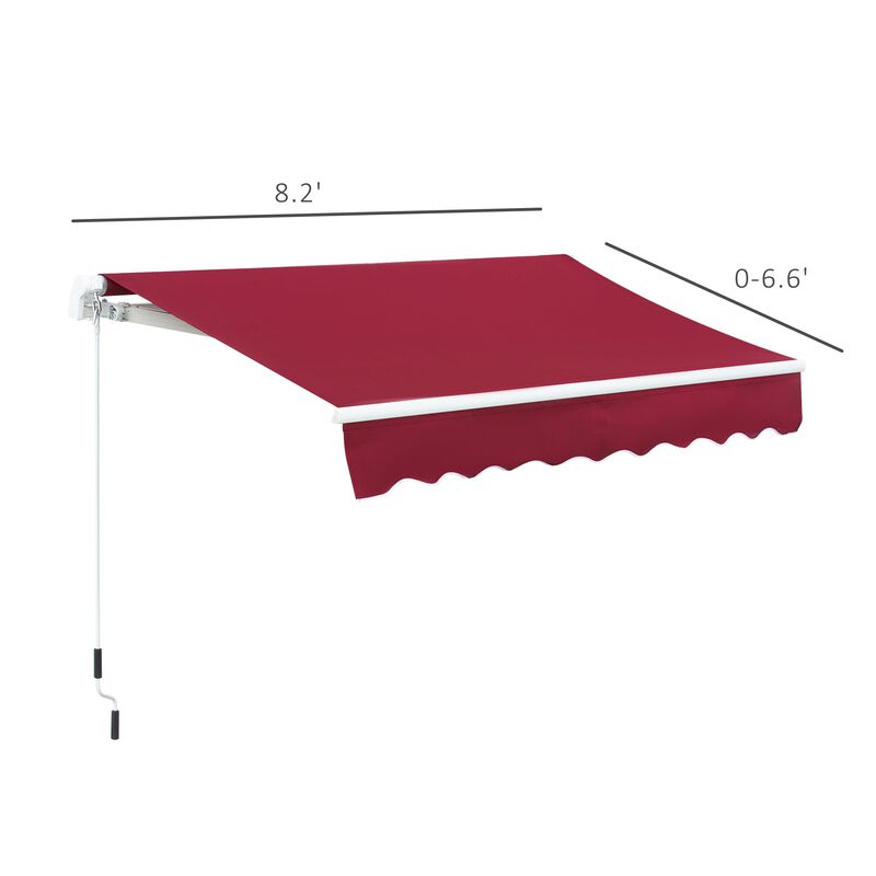 Wine Red Patio Cover: 8'x7' Retractable Awning with Crank Handle