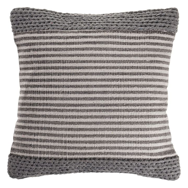 20" Gray and Ivory Farmhouse Striped Square Throw Pillow
