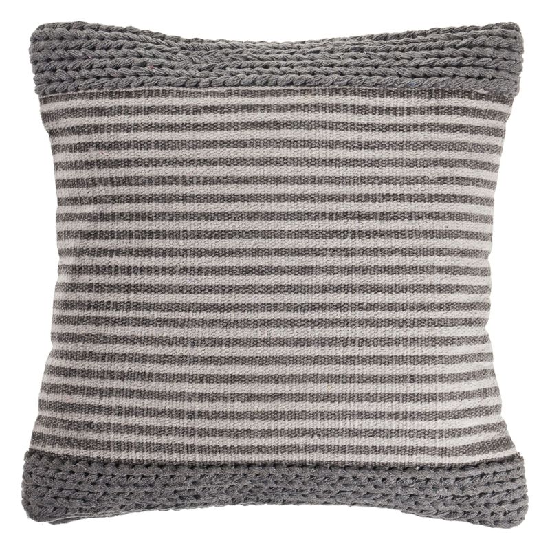20" Gray and Ivory Farmhouse Striped Square Throw Pillow image number 0