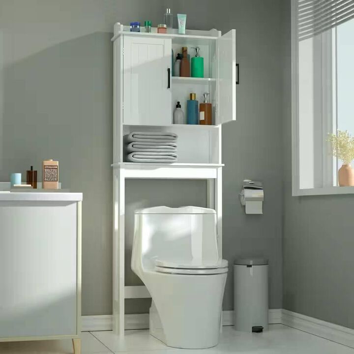 Hivvago Over the Toilet Bathroom Storage Cabinet Shelving Unit in White Wood Finish