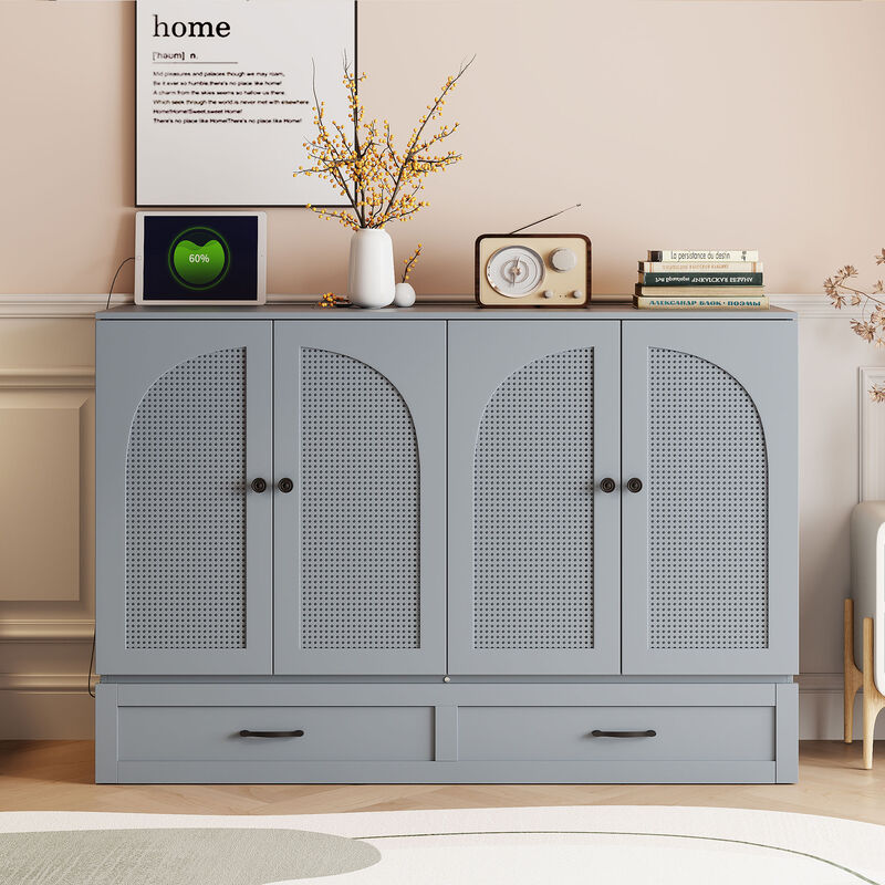 Whisen Modern Design Full Size Murphy Bed, Folded into a Cabinet with Large Drawers