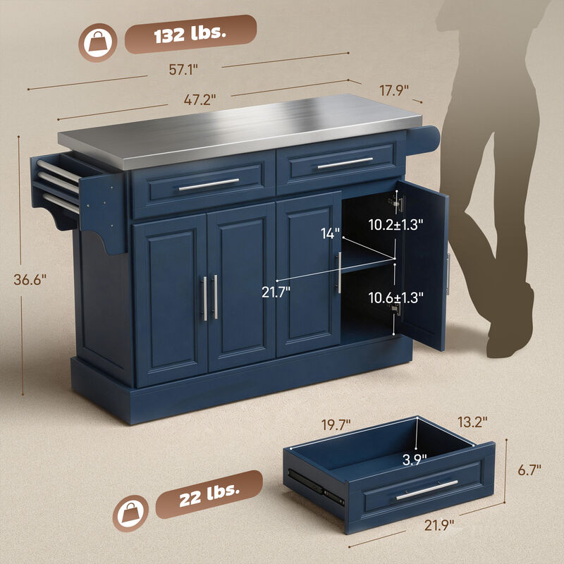 Hivvago Rolling Kitchen Workstation with Stainless Countertop image number 2
