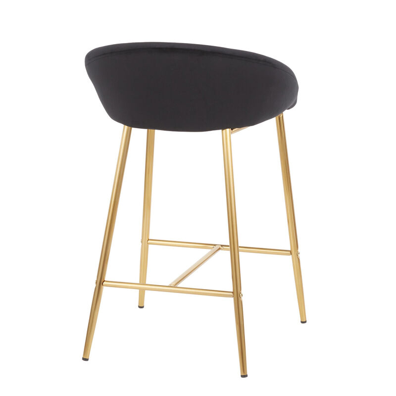 Lumisource Matisse Glam Counter Stool with Gold Frame and Black, Velvet - Set of 2 image number 5