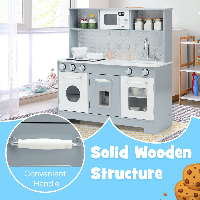 Pretend Play Wooden Kitchen Toy Set for Kids with Realistic Light and Sound