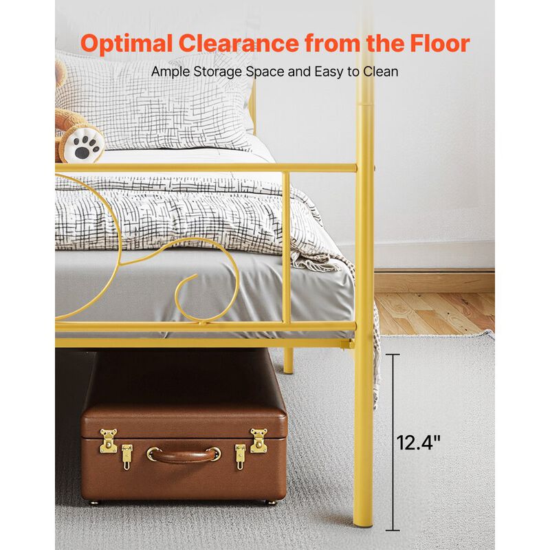 Full Size Metal Canopy Bed Frame, Gold, Four Poster Design with Steel Slat Support image number 3