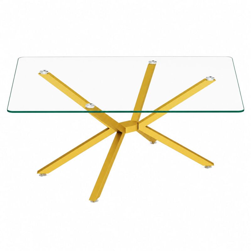 GOODSILO Rectangular Tempered Glass Coffee Table with Metal Legs, Adjustable Feet for Living Room and Office Use image number 0