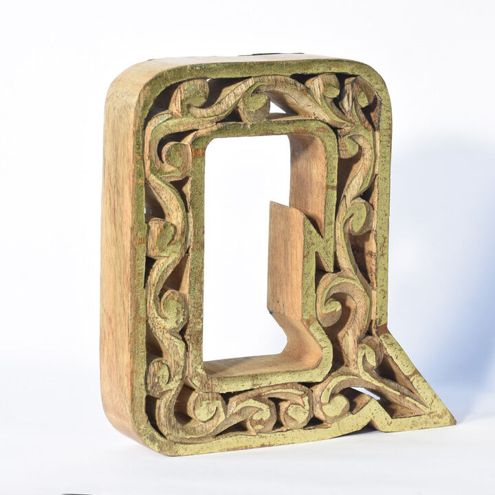 Vintage Natural Gold Handmade Eco-Friendly "Q" Alphabet Letter Block For Wall Mount & Table Top Décor