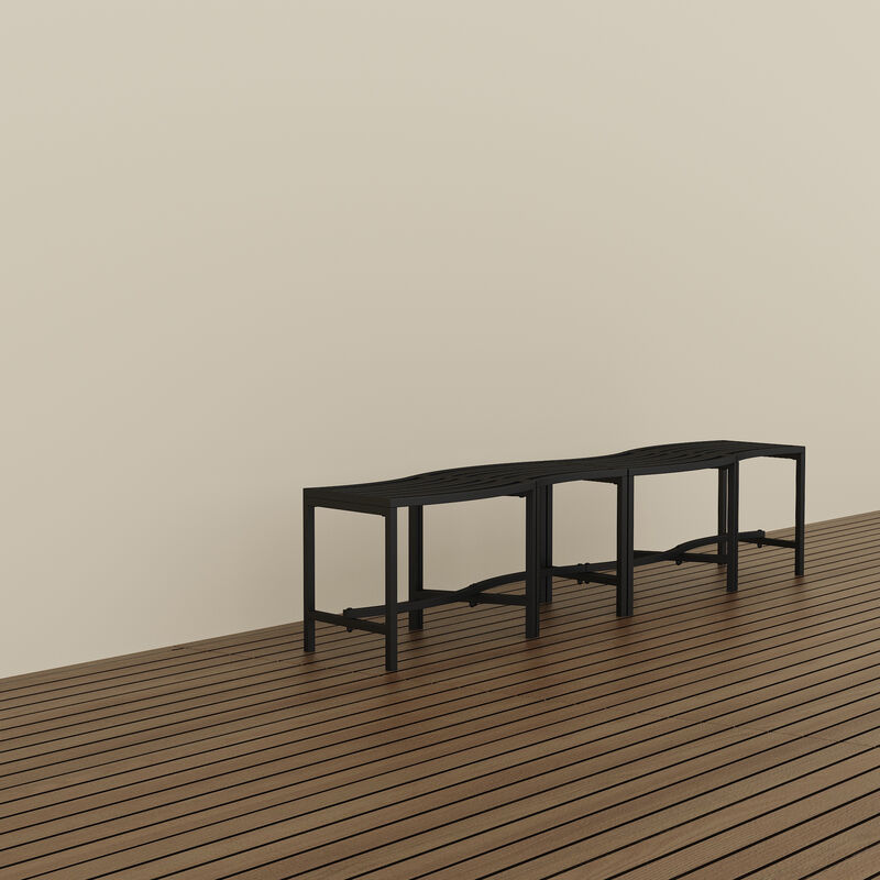 FUFU&GAGA Set of 4 Outdoor Fire Pit Benches &ndash; Black Iron Frame Patio Conversation Chairs, Weather-Resistant Slatted Seats, Stationary Seating for Garden & Backyard, (15.7 in. H x 23.9 in. W x 13.5 in. D), Black