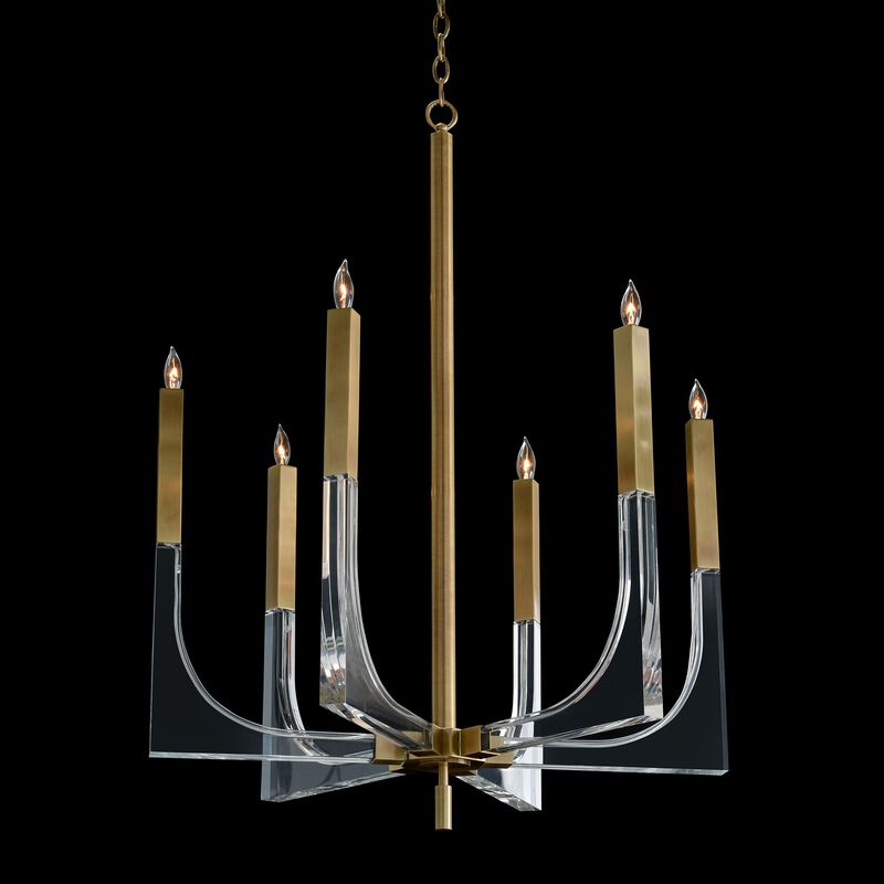 Acrylic And Brass Six-Light Chandelier
