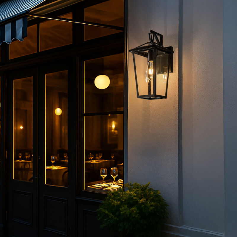 H15" 1 Light Modern Matte Black Outdoor Wall Lantern with Clear Tempered Glass Open Bottom Design Exterior Light Fixture for Entryway, Garage, Patio (Bulb Not Included) image number 2