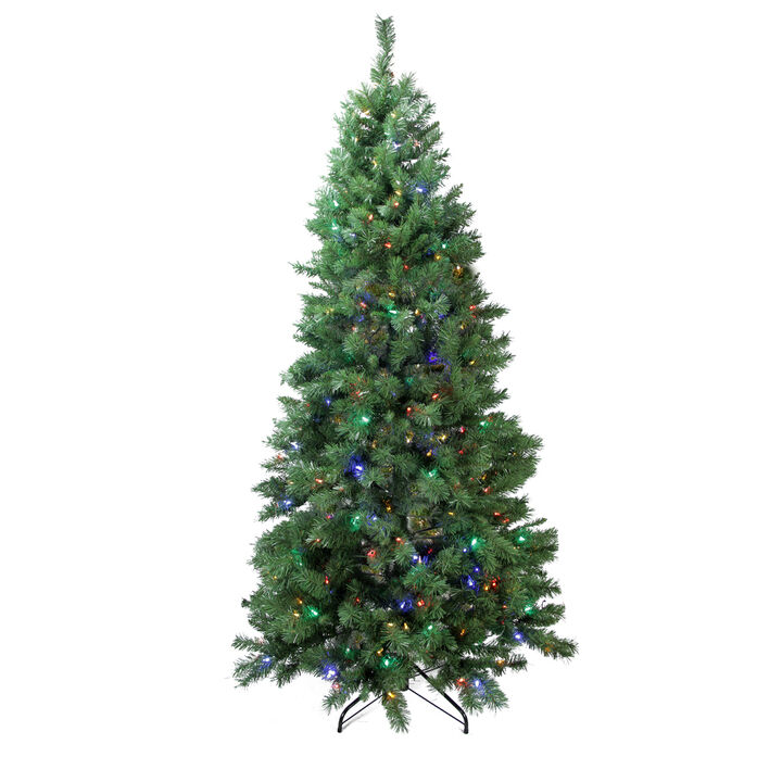 7' Pre-Lit Slim Glacier Pine Artificial Christmas Tree - Multicolor LED Lights