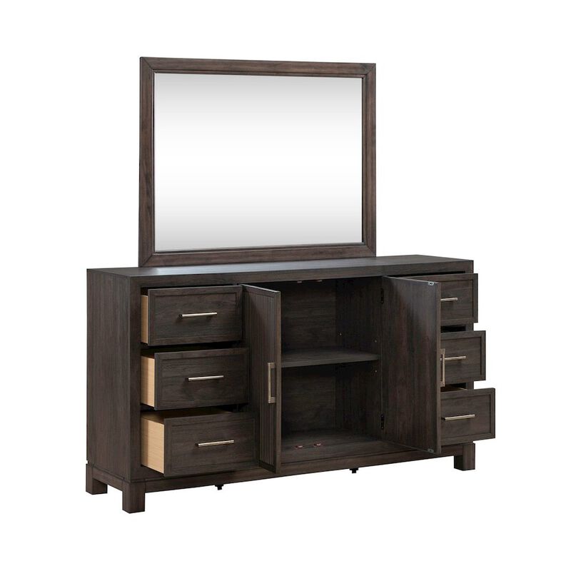 Liberty Furniture Modern Edge Dresser & Mirror Set for Bedroom - Caffe image number 3