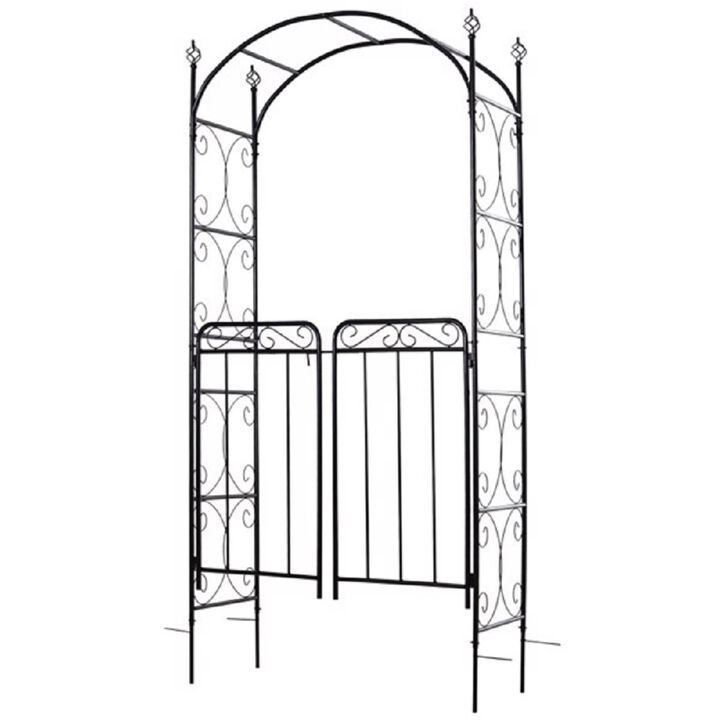 Garden Archway Metal Trellis With Gate For Climbing Plants & Outdoor Decor
