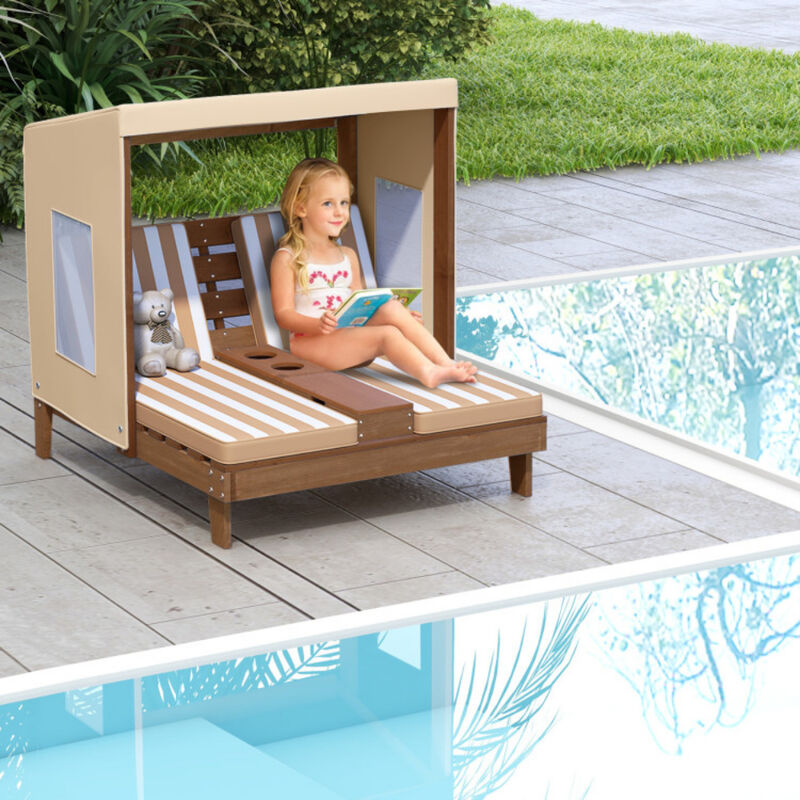 Adjustable Kids Outdoor Lounge with Shade and Convenient Cup Holders