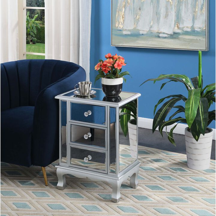 Convenience Concepts, Silver Gold Coast Vineyard 3-Drawer Mirrored End Table, 19" L x 12" W x 24.75" H