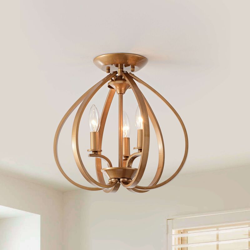 Romy 3-light Brushed Brass Contemporary Flush Mount Chandelier image number 1