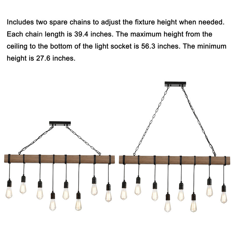 Camile 8-light Natural Wooden Beam Linear Chandelier in Antique Black Finish image number 5