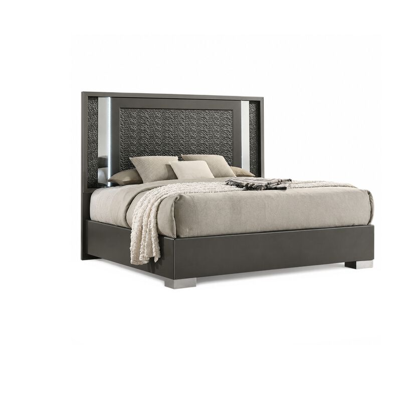 3pc King Bedroom Set, Dark Gray, Taupe Gray, White Wood, 2 Nightstands image number 2