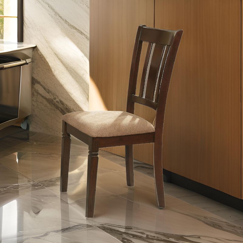 Fabric Upholstered Slated Back Side Chair, Espresso & Light Brown (Set of 2) image number 1