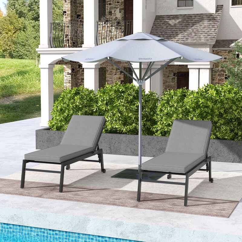 Outsunny 2 Patio Chaise Lounge Chair Cushions with Backrests, Replacement Patio Cushions with Ties for Outdoor Poolside Lounge Chair, Gray