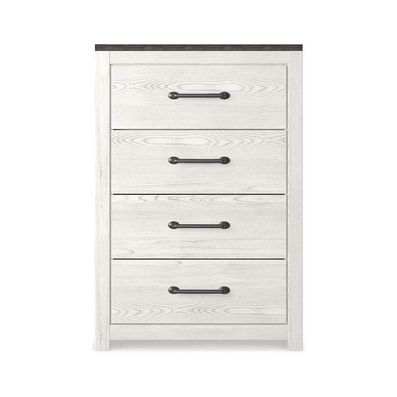 Hara Tall Dresser Chest, 4 Drawers Metal Handles, Farmhouse White Gray