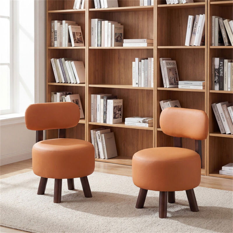 Small Footstools Set of 2 with Solid Wood Legs for Living Room-Orange image number 6