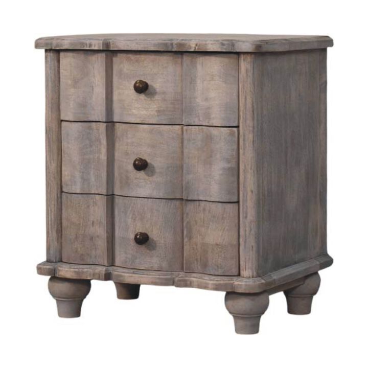 Artisan FurnitureSolid Wood Beaumont Curved Nightstand,Grey,3-Drawers