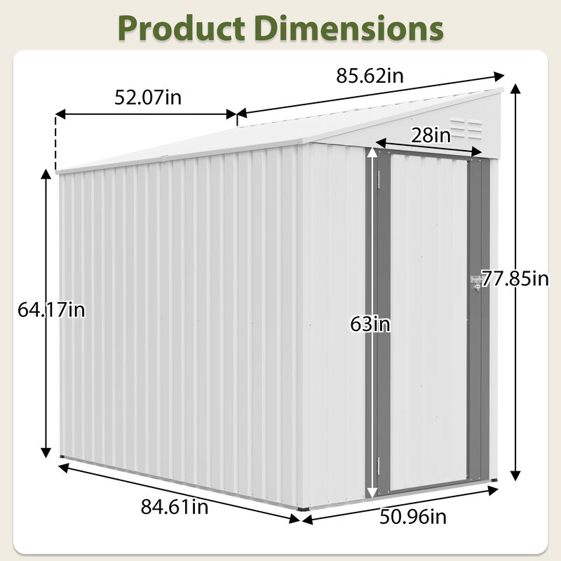 4' x 7' Lean-To Storage Shed, Heavy-Duty Metal Outdoor Garden & Bike Shed with Lockable Door image number 3